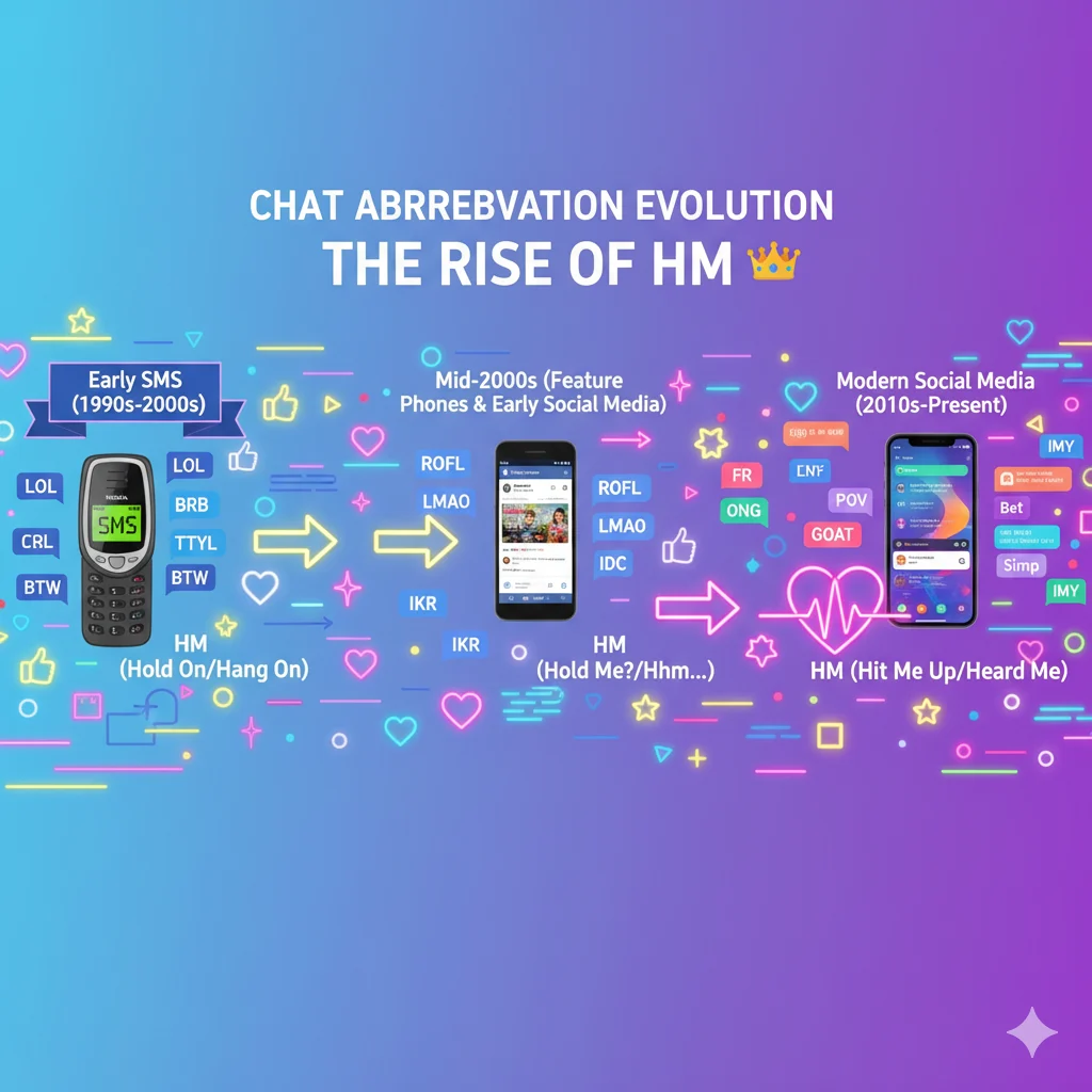 Collage of WhatsApp, Instagram, TikTok, Discord, and gaming chat screens showing HM in different situations.