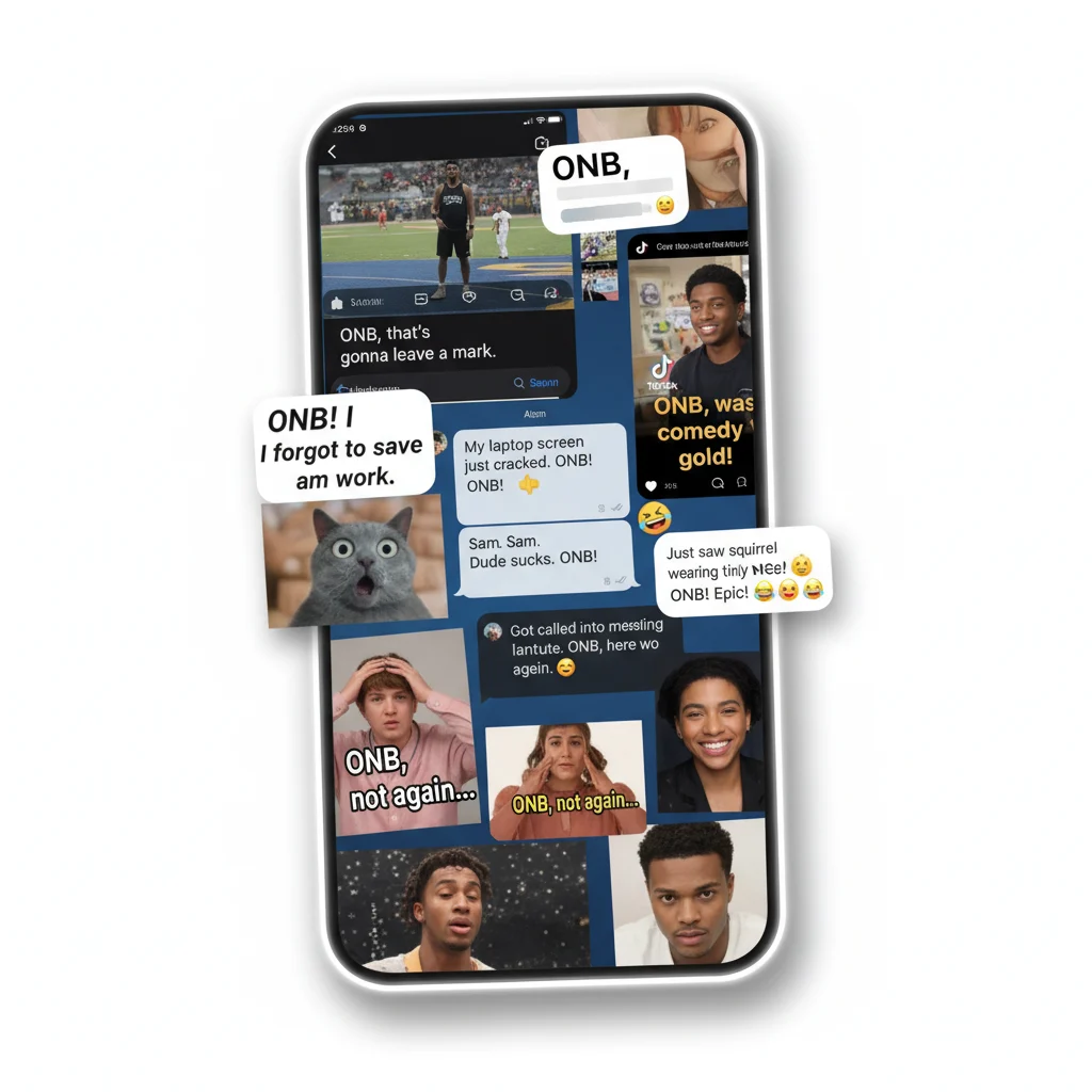Visual collage showing how ONB is used across TikTok, memes, and texting to express truth or humor.