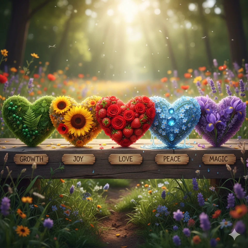 Row of heart emojis showing color-based meanings like red, yellow, black, purple, and white.