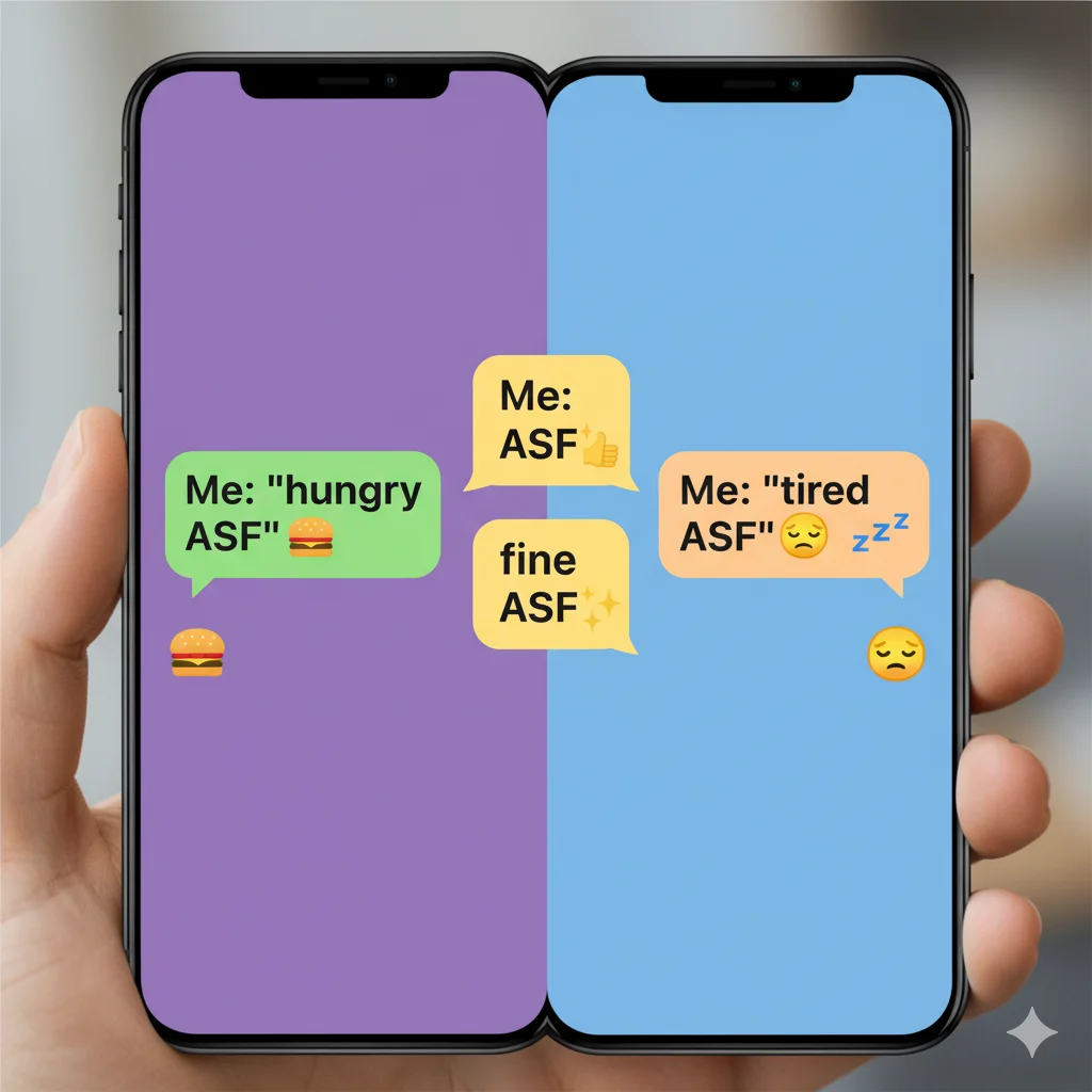 Split screen showing ASF used in different emotional chat examples.