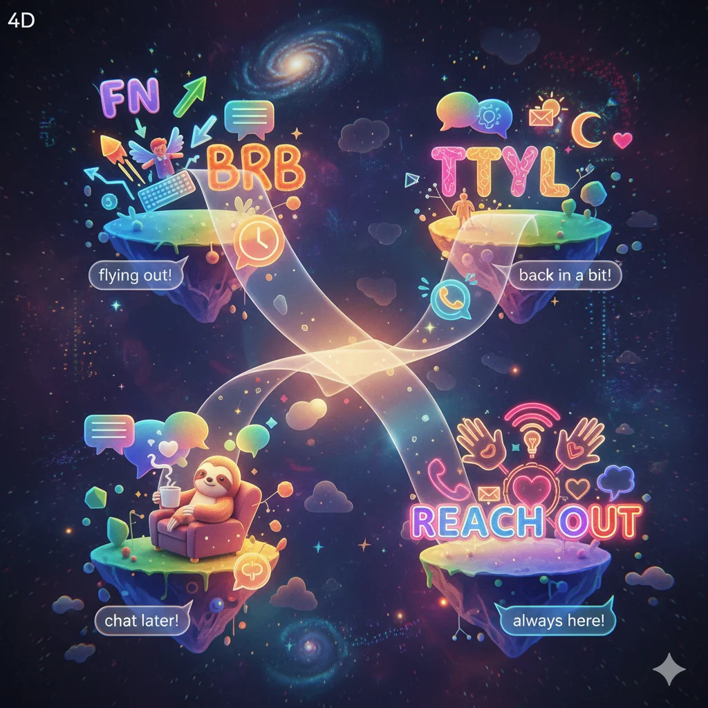 Comparison of FN with similar terms like BRB and TTYL for text and gaming contexts.