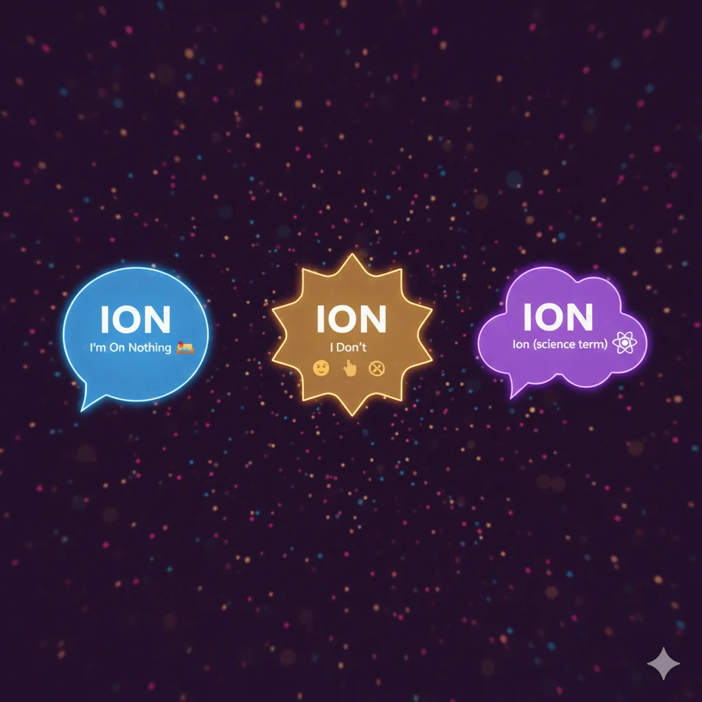 Illustration showing the different meanings of ION in text conversations.