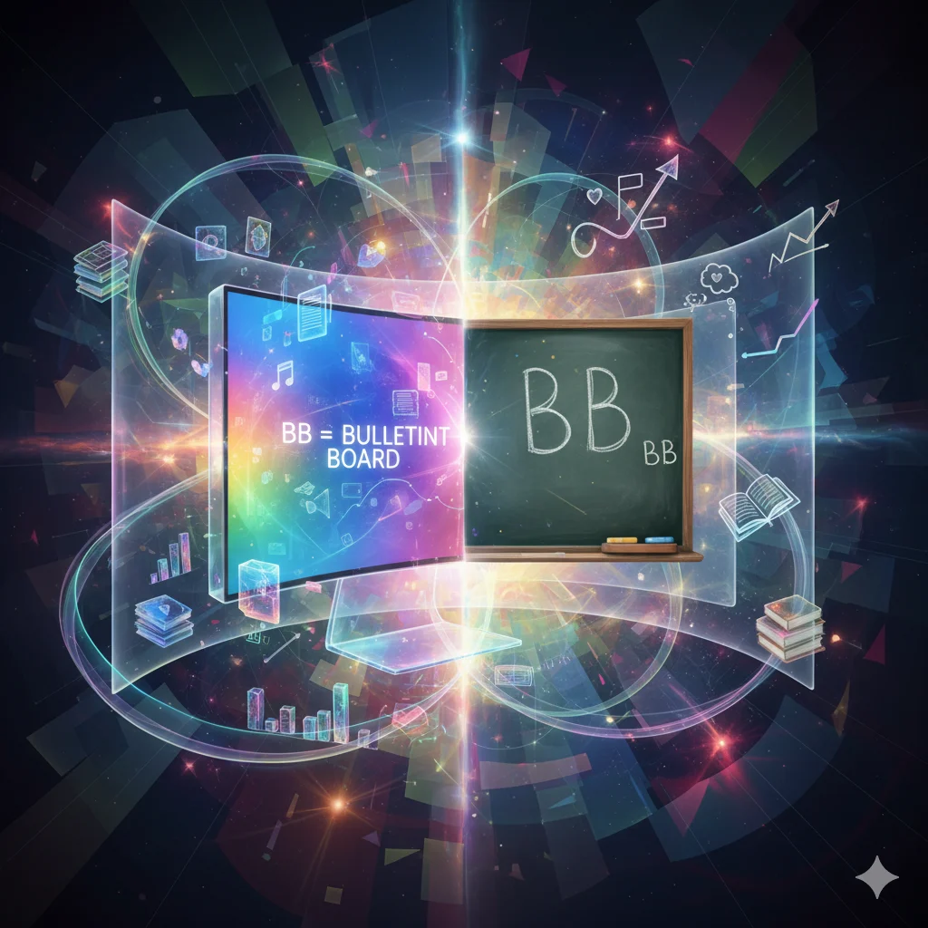 BB meaning in professional fields illustration showing Bulletin Board and Blackboard meanings