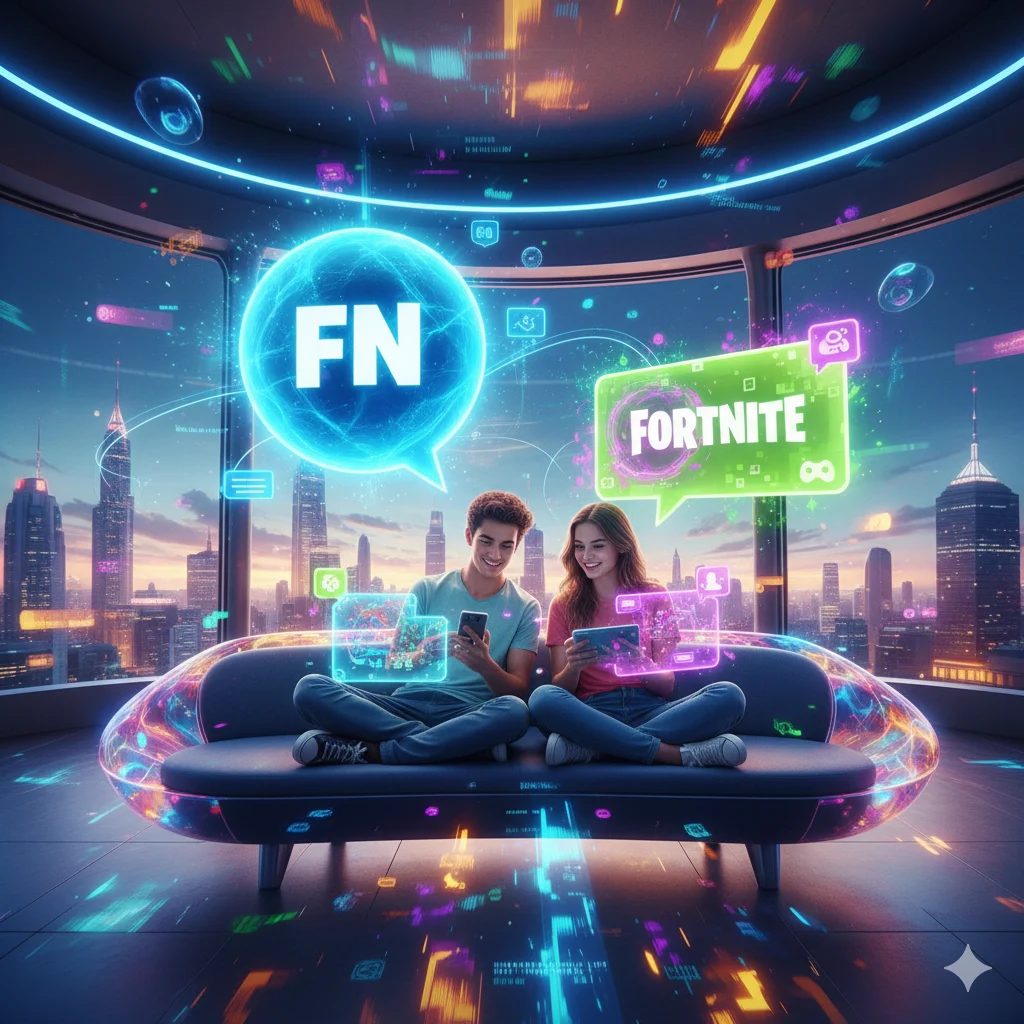 Example conversation using FN meaning For Now and Fortnite in texting and gaming.