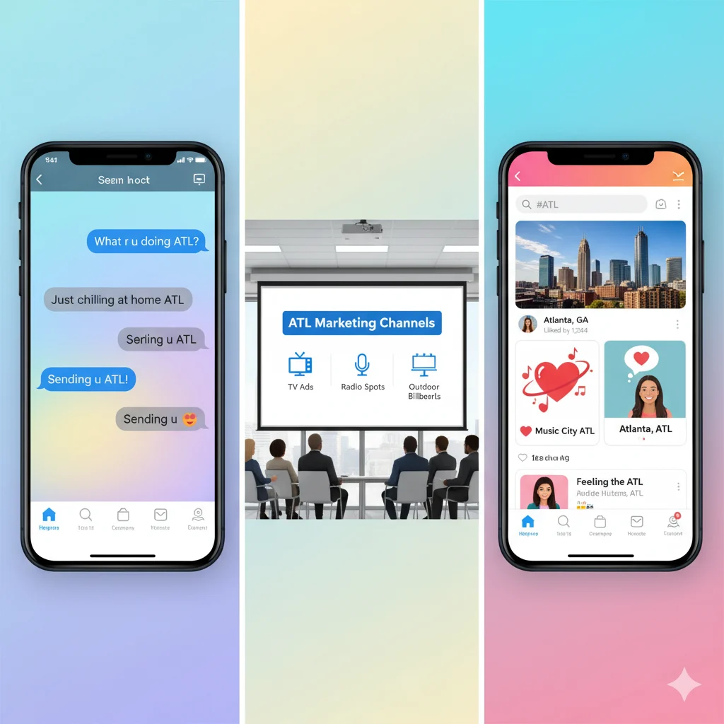 Chat examples showing ATL meaning as At The Moment and All The Love in texting.