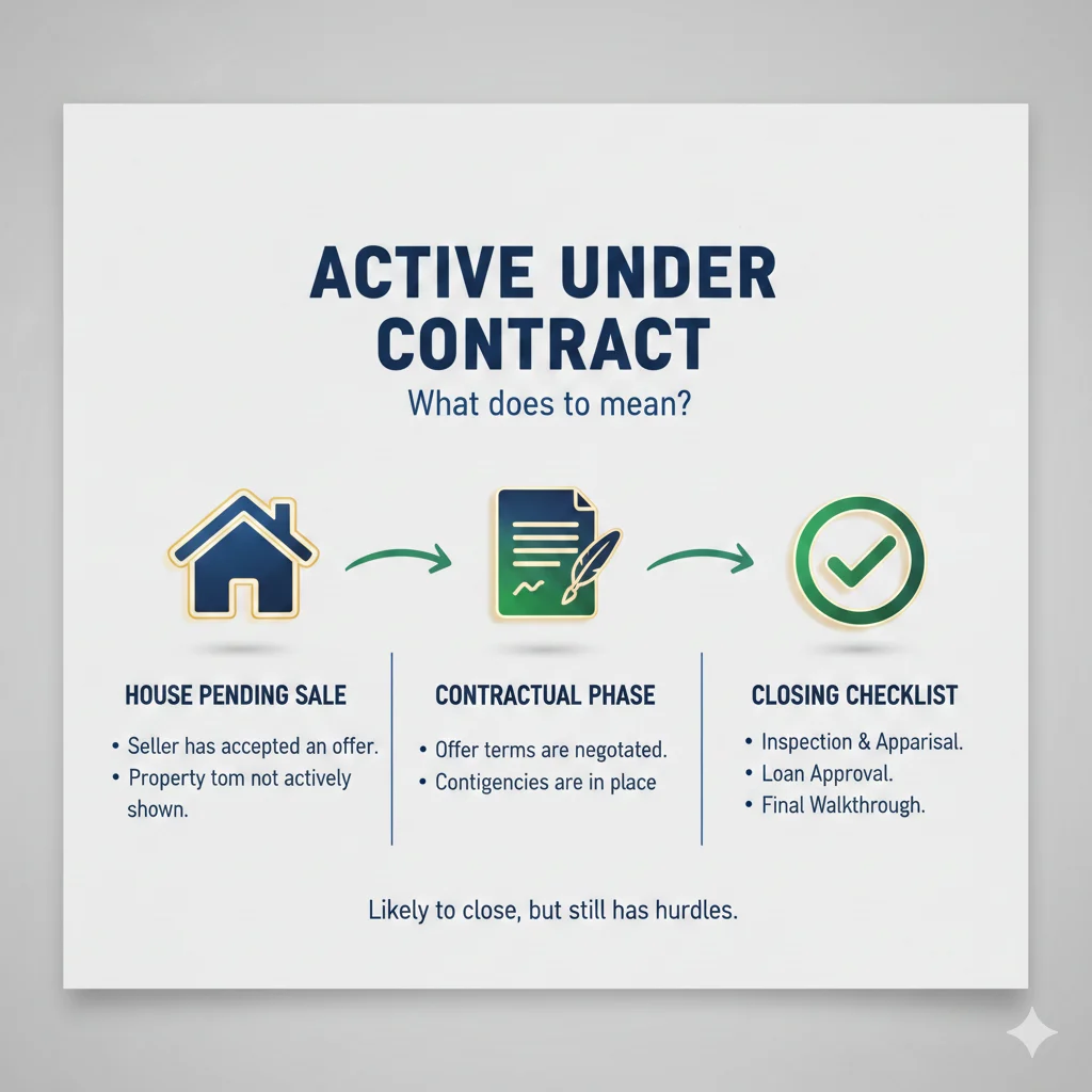 Infographic explaining the meaning of Active Under Contract in real estate.
