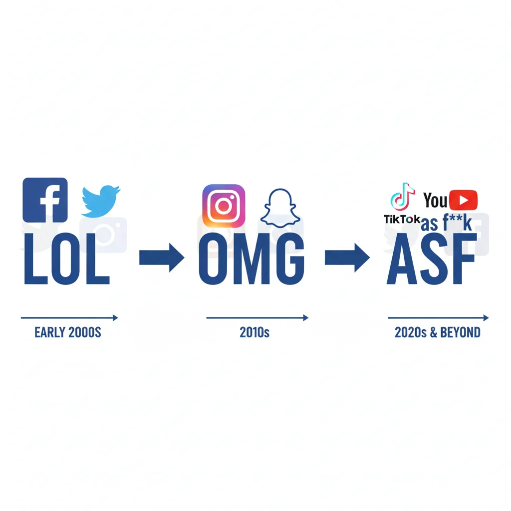 Timeline showing evolution of internet slang leading to ASF usage on social media.