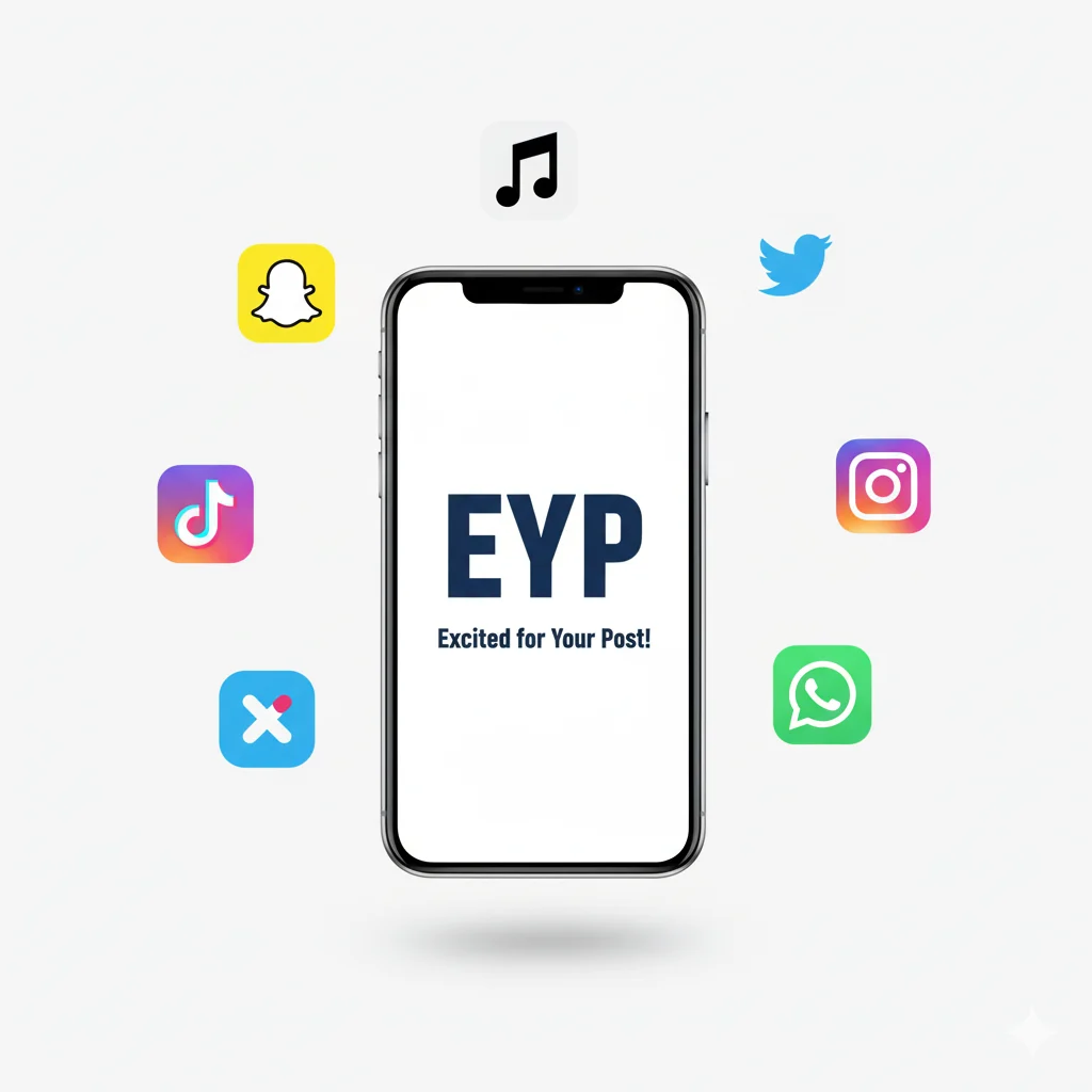 EYP text surrounded by social media app icons