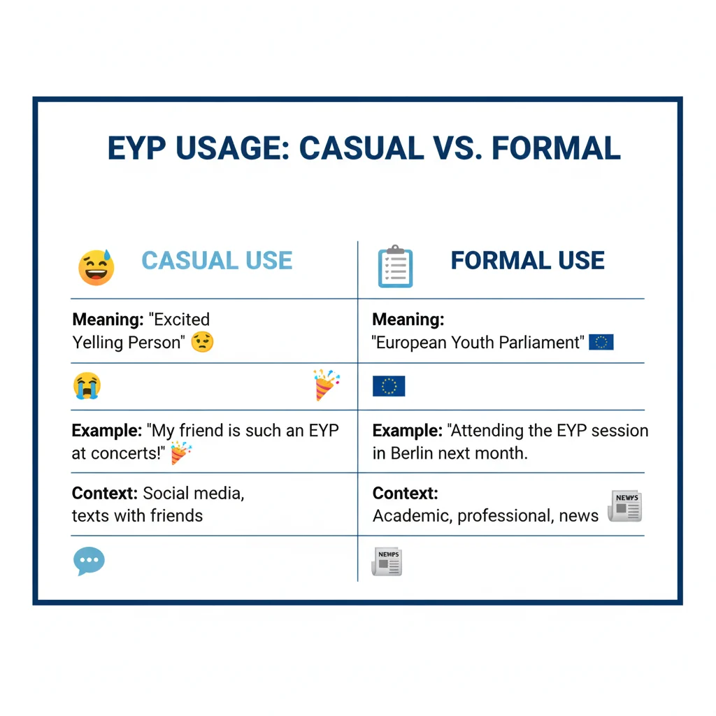 Table showing where to use and avoid EYP abbreviatio