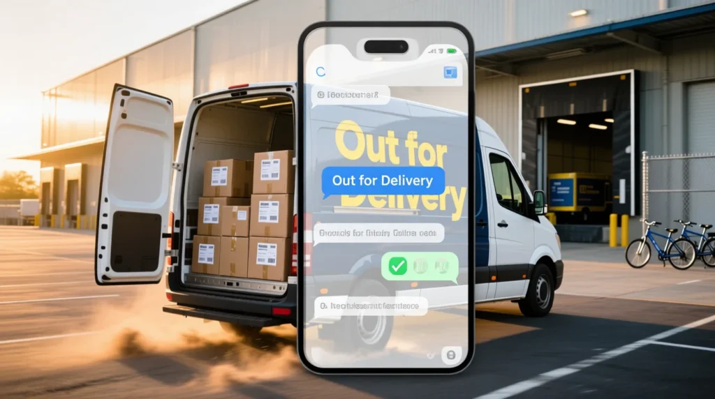 Examples of Out for Delivery in Conversation