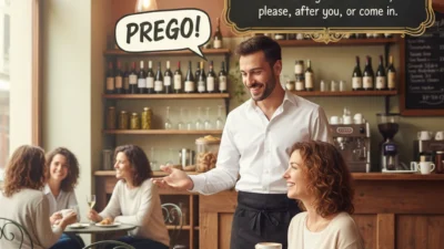 Prego meaning in Italian: polite response in café